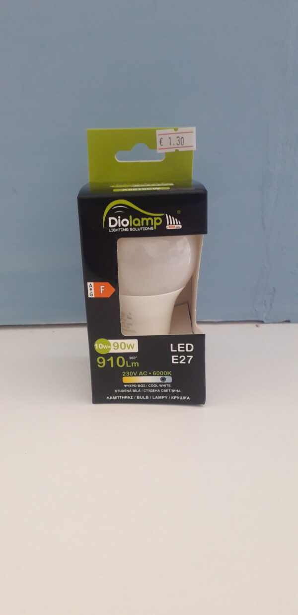 Λάμπα led A60 αχλάδι E27 10W 230V 6000k ψυχρό λευκό φως δέσμης 180° 910 lumen 30000h