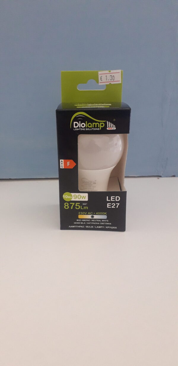 Λάμπα led A60 αχλάδι E27 10W 230V 4000k ενδιάμεσο λευκό φως δέσμης 180° 875 lumen 30000h