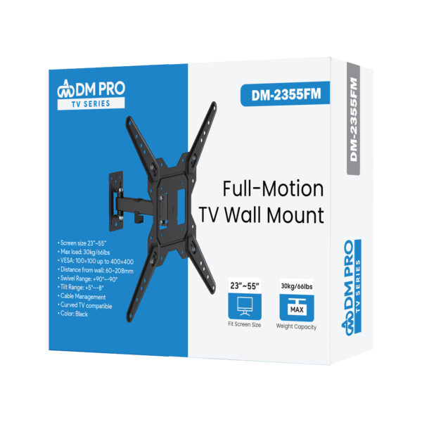 Βάση TV 23″-55″ έως 30kg ρυθμιζόμενη επιτοίχια DM PRO μαύρη - Image 2